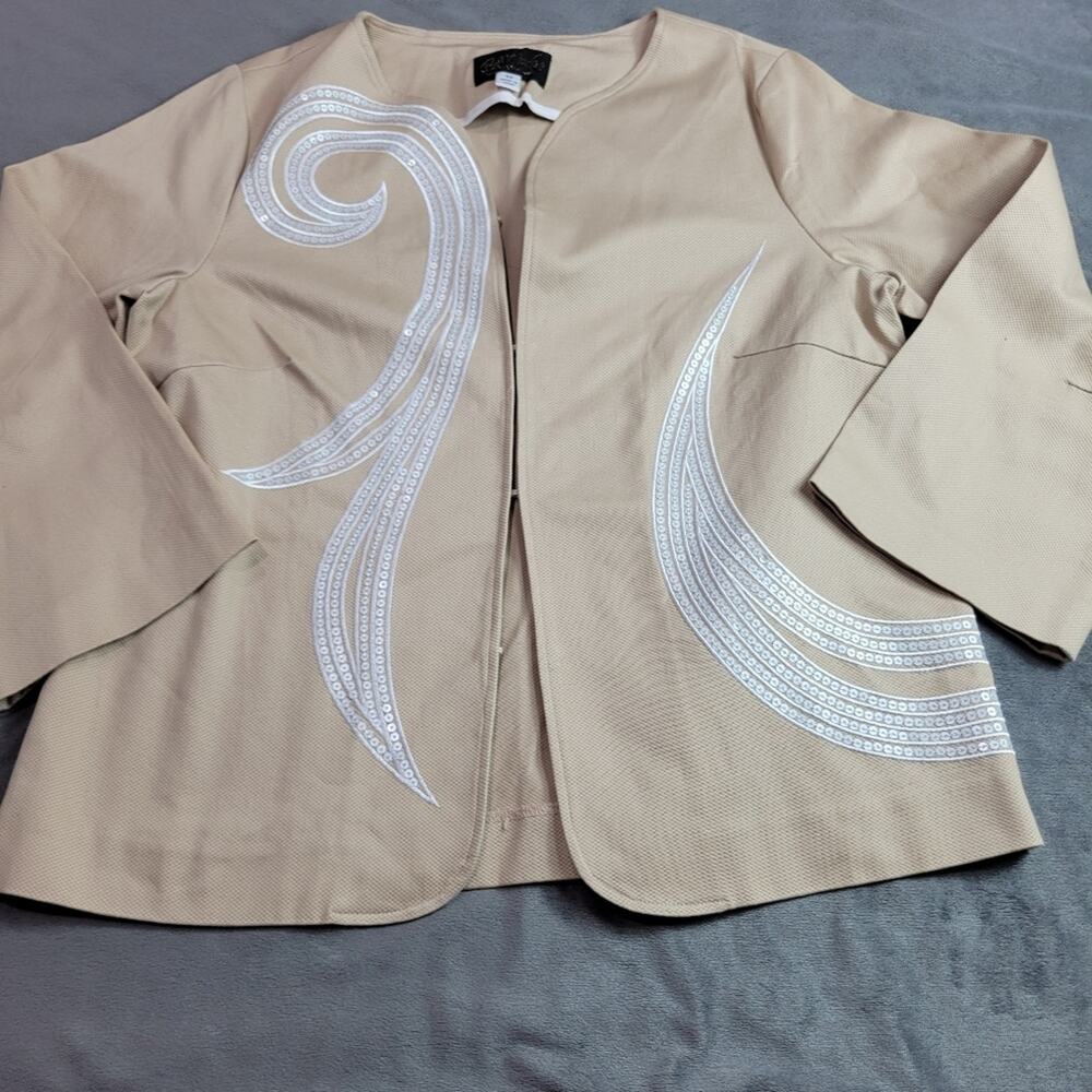 Bob Macke Jacket Womens Size Medium Beige Warable Art‎ Embellished Sequin Cotton
